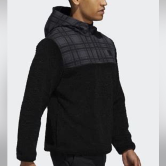 NWT Adidas Men’s Sherpa Pullover Sweatshirt Hoodie $120 GH7884 Black Small - Picture 1 of 11